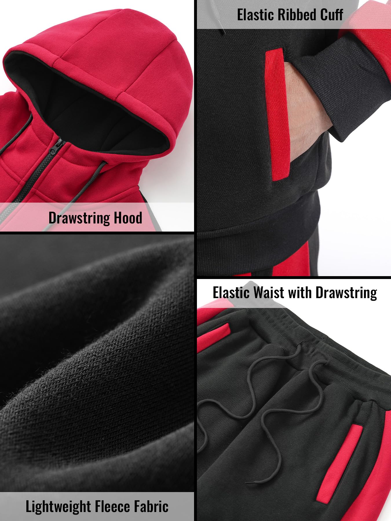 Men's Sweatsuit 2 Pieces Set Casual Jogging Athletic Hooded Tracksuit Full Zip Color Blocks Long Sleeve Outfit Cypto-OS