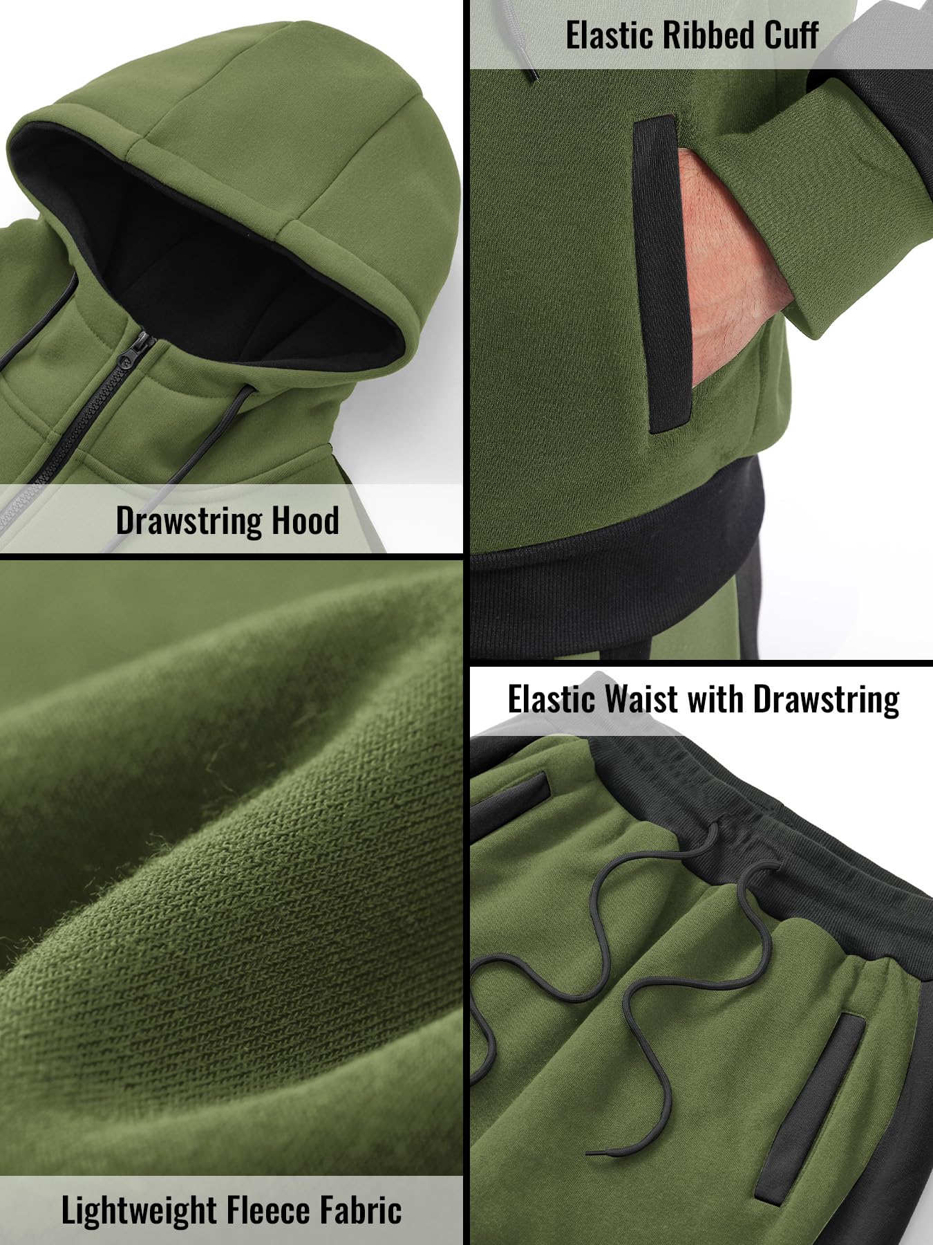 Men's Sweatsuit 2 Pieces Set Casual Jogging Athletic Hooded Tracksuit Full Zip Color Blocks Long Sleeve Outfit Cypto-OS