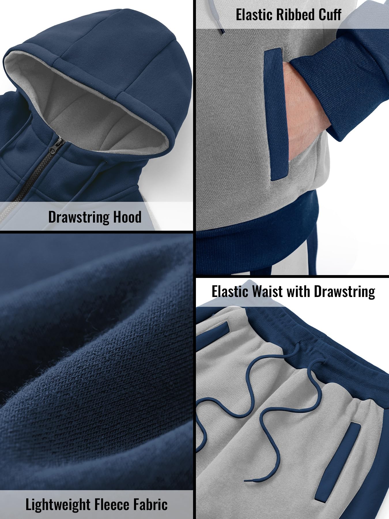 Men's Sweatsuit 2 Pieces Set Casual Jogging Athletic Hooded Tracksuit Full Zip Color Blocks Long Sleeve Outfit Cypto-OS