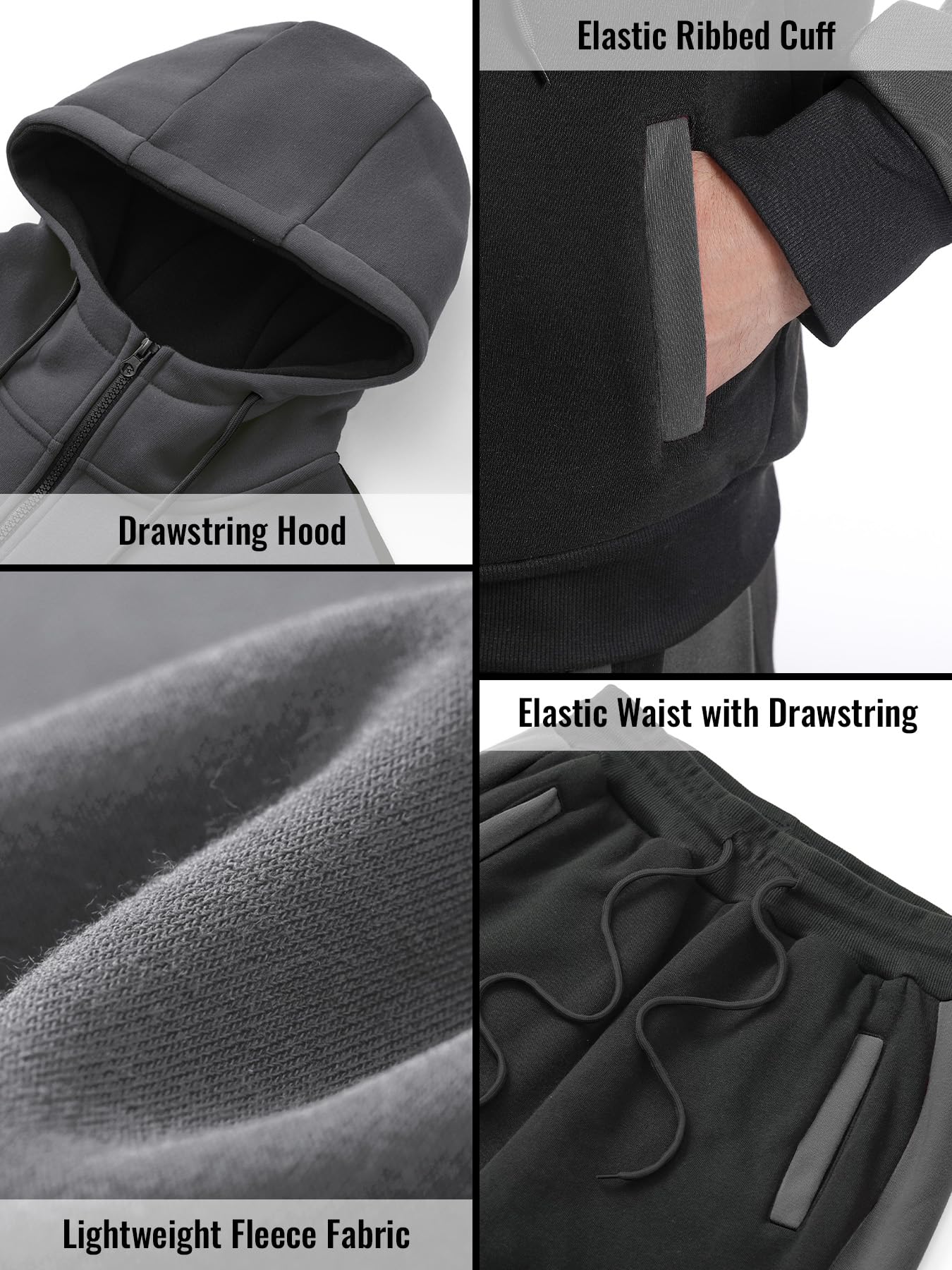 Men's Sweatsuit 2 Pieces Set Casual Jogging Athletic Hooded Tracksuit Full Zip Color Blocks Long Sleeve Outfit Cypto-OS