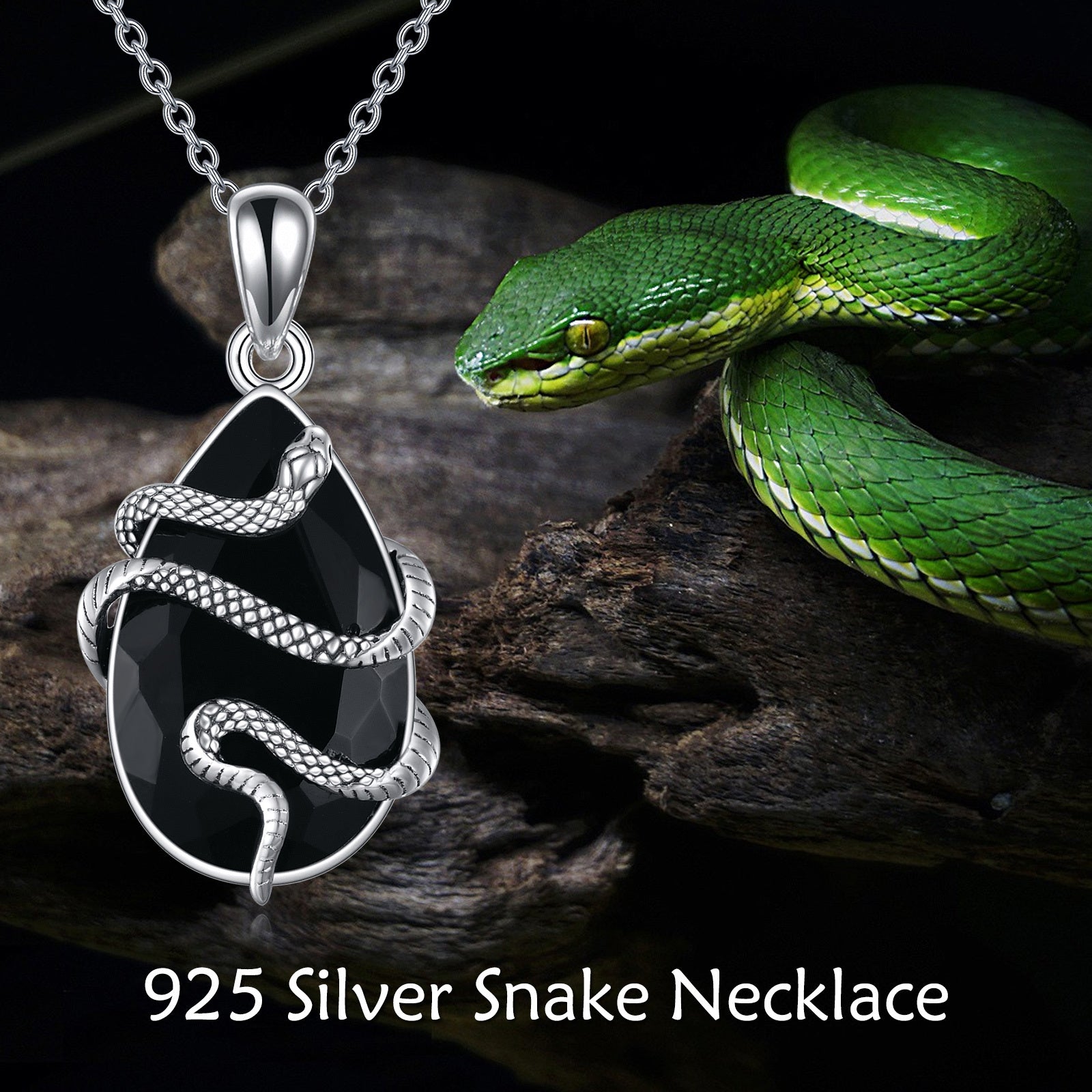 Sterling Silver Black Obsidian Tourmaline Crystal Snake Necklace Jewelry as Gifts Cypto-os-shop