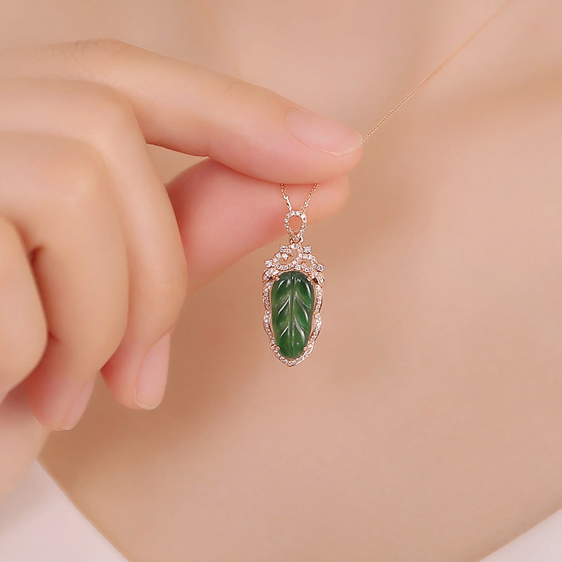 Jadeite Necklace With Gold Inlaid Branches And Jade Leaves Cypto-OS