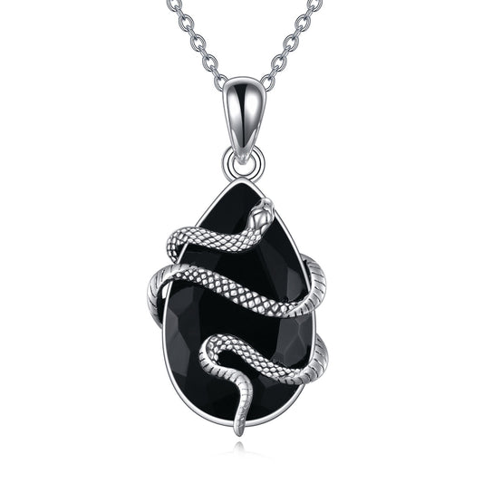 Sterling Silver Black Obsidian Tourmaline Crystal Snake Necklace Jewelry as Gifts Cypto-os-shop