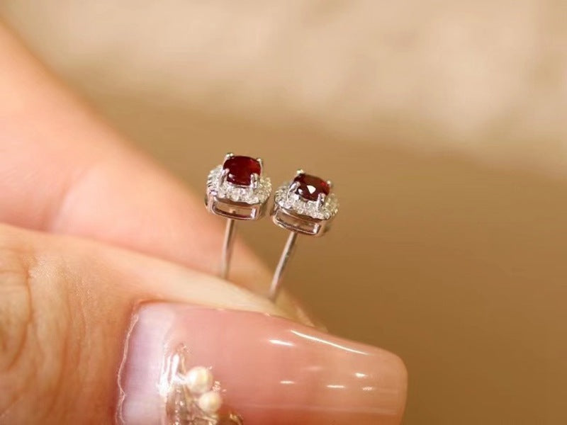 Real Gold Natural Ruby Diamond Stud Earrings Pigeon Blood Red Color Cypto-OS