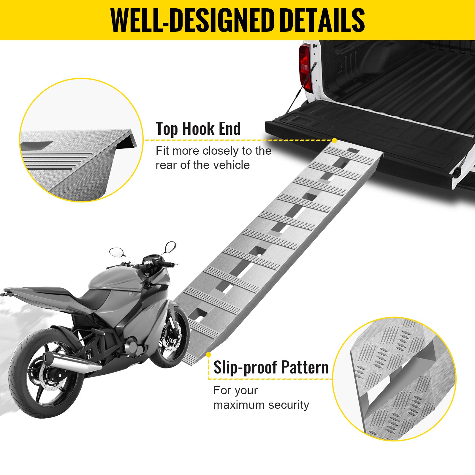 VEVOR 60'X 12 X 2.5inch Aluminum Trailer Ramps 6000LBS Total Beavertail Hook End 1 Pair 2 Ramps Cypto-OS