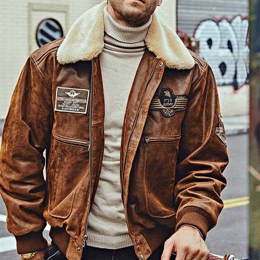 Men's Fur Collar With Cotton Leather Jacket Cypto-OS