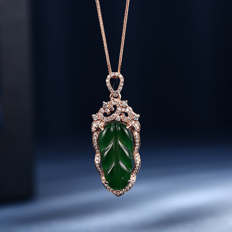 Jadeite Necklace With Gold Inlaid Branches And Jade Leaves Cypto-OS