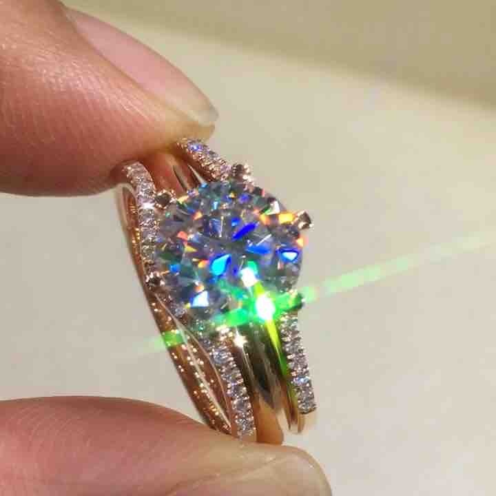 18K Gold Two-in-one Mosonite For Women's Matching Ring - Cypto-OS