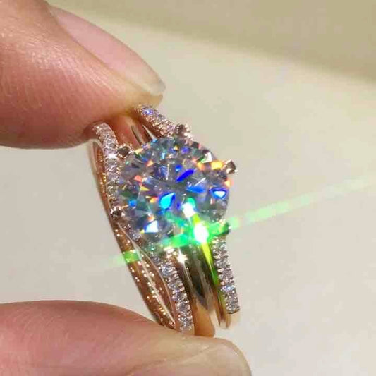 18K Gold Two-in-one Mosonite For Women's Matching Ring - Cypto-OS