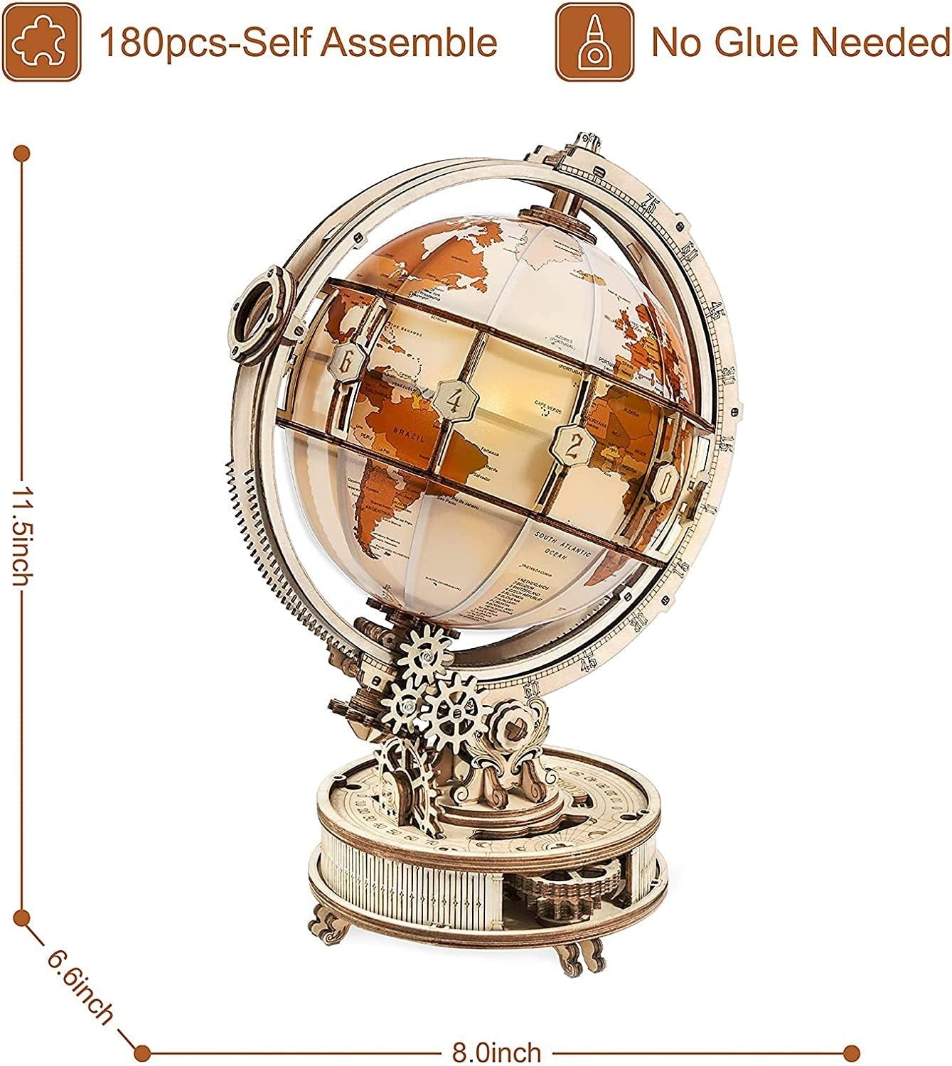 Rokr Luminous Globe 3D Wooden Hot Selling 180PCS Model Building Block Kits Toy Cypto-os-shop