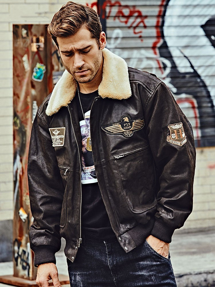 Men's Fur Collar With Cotton Leather Jacket Cypto-OS