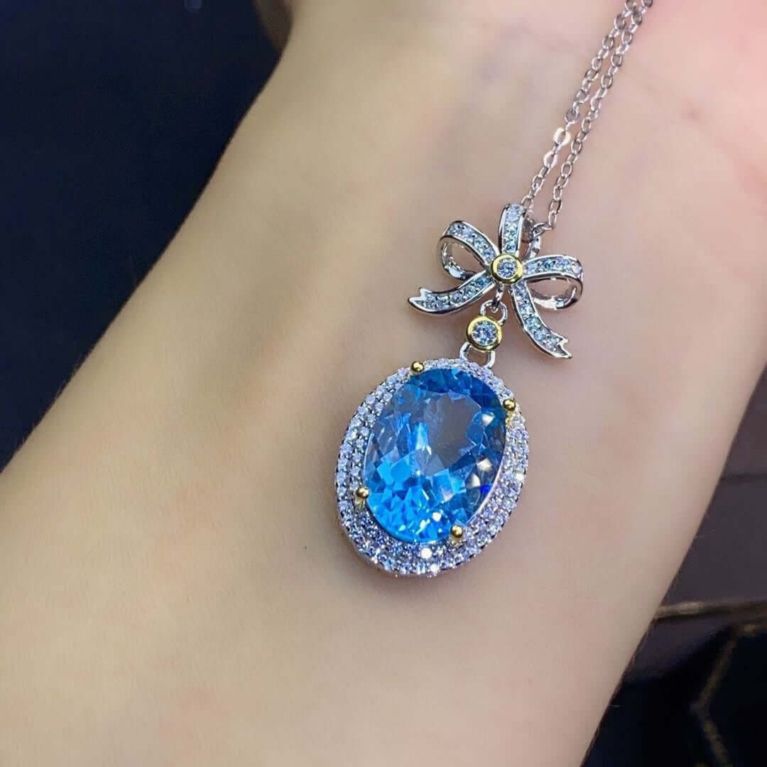 Natural Sky Blue Topaz Set Ring Pendant Earring Crystal Cypto-OS