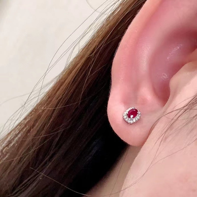 Real Gold Natural Ruby Diamond Stud Earrings Pigeon Blood Red Color Cypto-OS