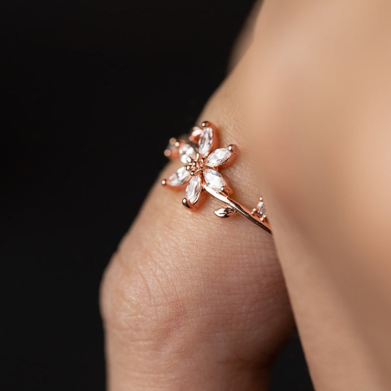 Floral Wedding Band For Women 18K 14K Gold S925 Silver Diamond Ring Cypto-OS
