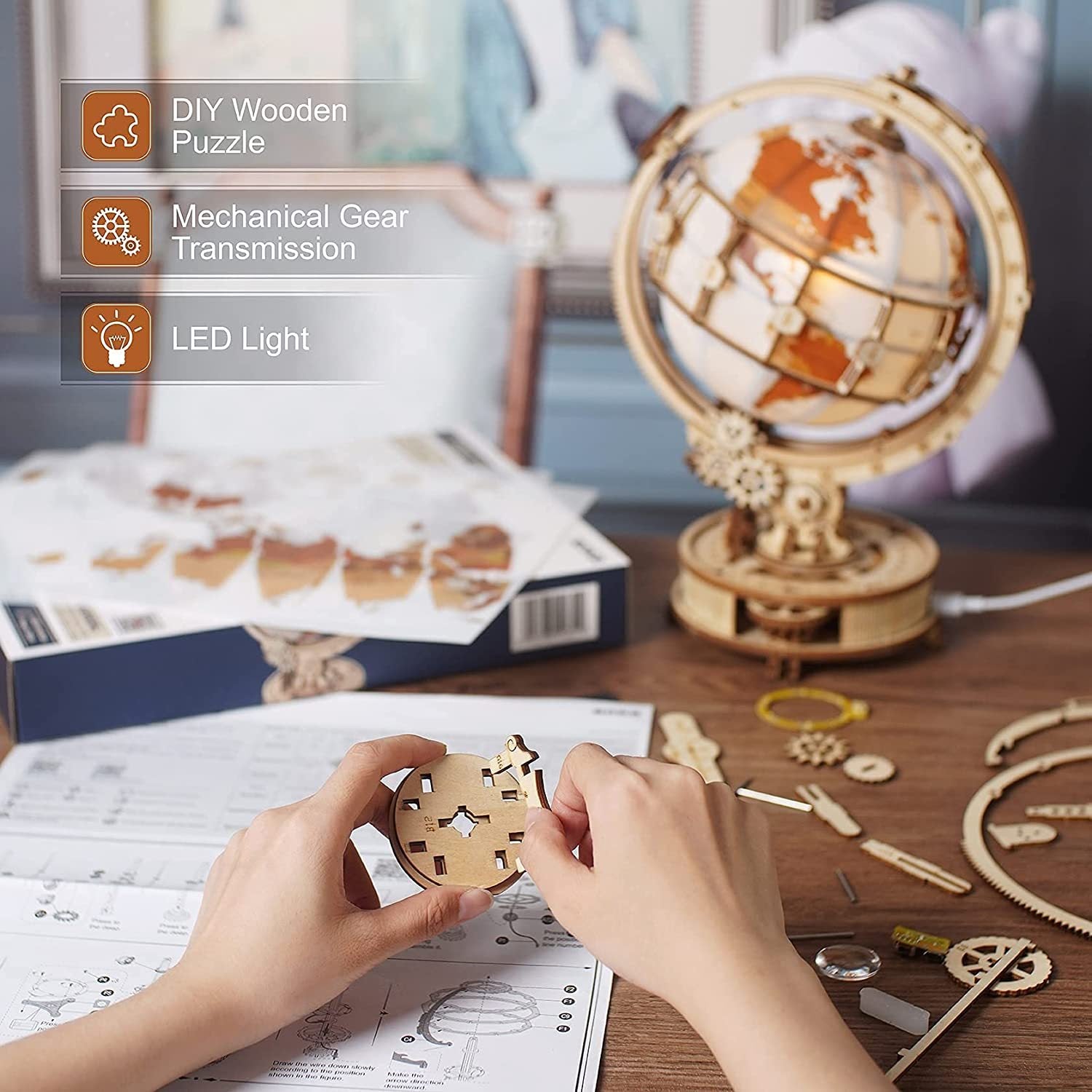 Rokr Luminous Globe 3D Wooden Hot Selling 180PCS Model Building Block Kits Toy Cypto-os-shop
