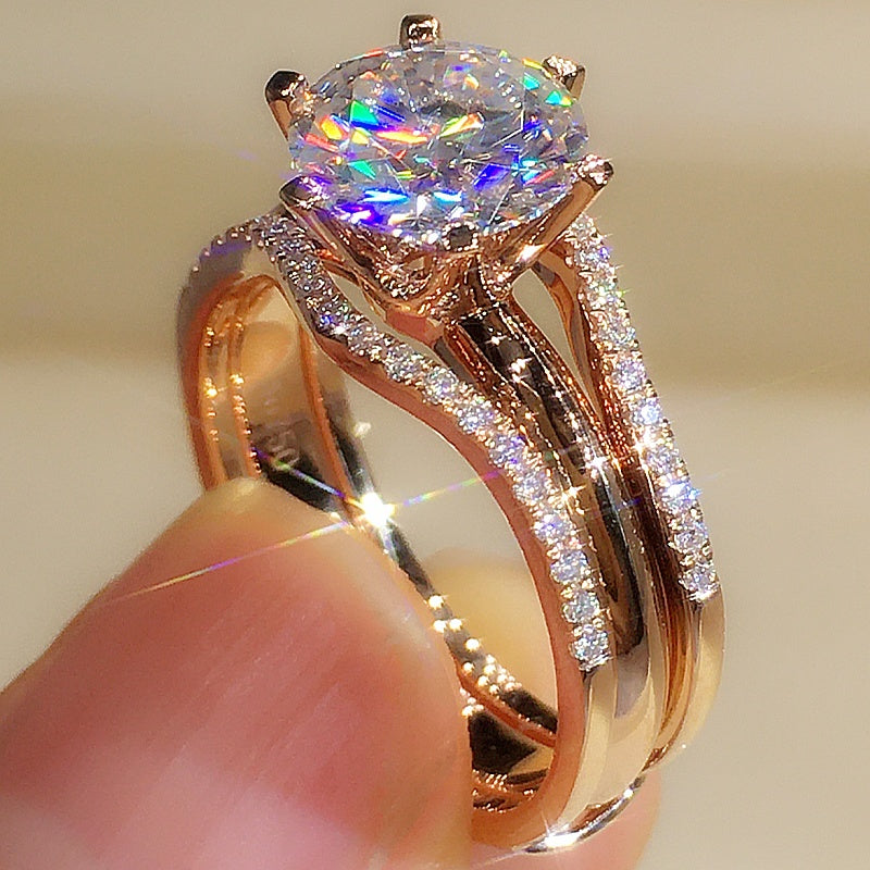 18K Gold Two-in-one Mosonite For Women's Matching Ring - Cypto-OS